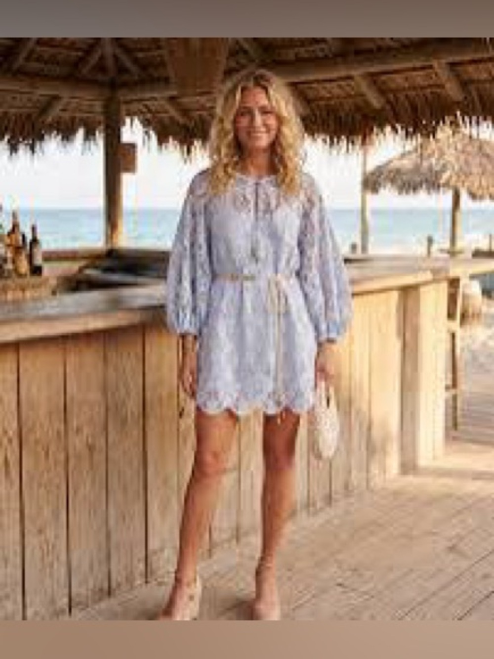 Zimmermann Sky Blue Lace Tie-Waist Mini Dress